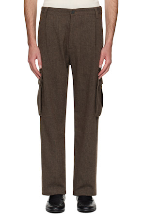 Brown Relaxed-Fit Wool Trousers