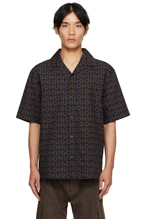 Black & Brown Oversize-Fit Printed Cotton Poplin Shirt
