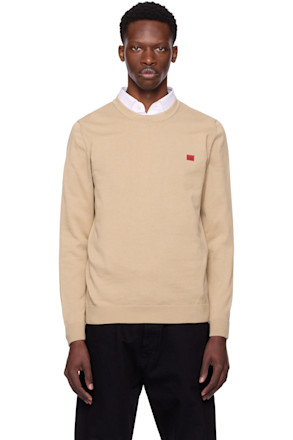 Beige Knitted Cotton Red Logo Label Sweater