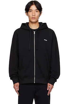 Black Relaxed-Fit Cotton Terry Zip-Up Hoodie