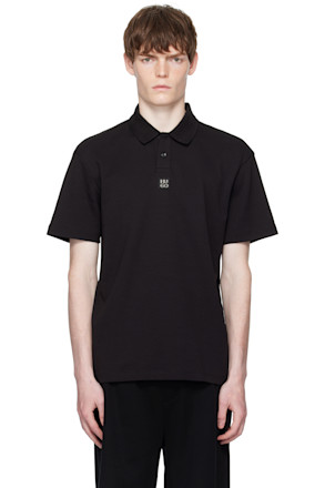 Black Interlock-Cotton Stacked Logo Polo