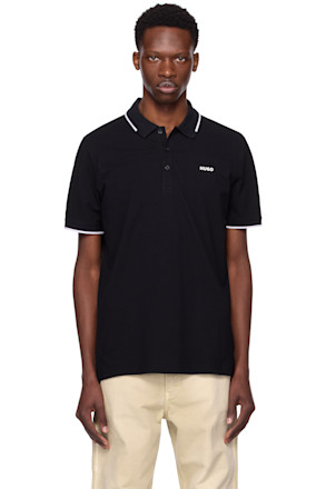 Black Stretch Cotton Slim-Fit Logo Polo
