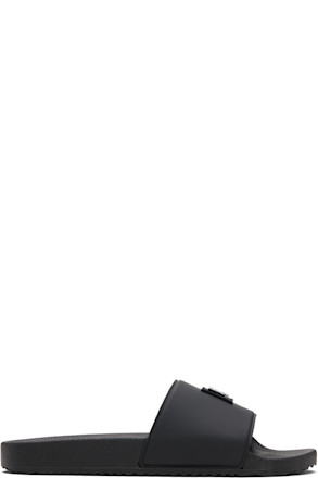 Black Contrast-Logo Strap Slides