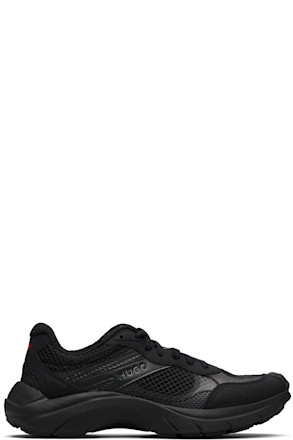 Black Mesh & Faux-Leather Sneakers