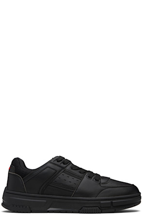 Black Faux-Leather Mesh Trims Sneakers