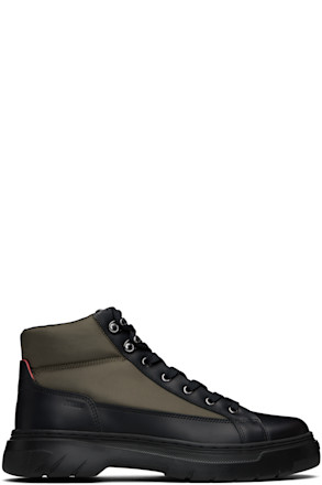Khaki & Black Lace-Up Boots
