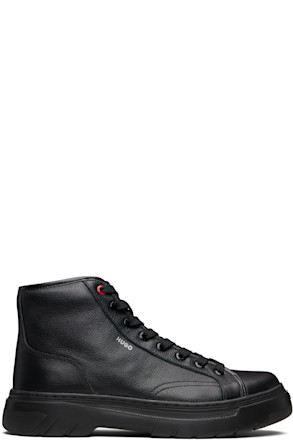 Black High-Top Grained Leather Boots