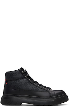 Black Printed-Logo Faux-Leather Boots