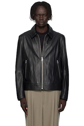 Black Regular-Fit Zip Leather Jacket