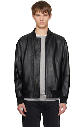 Black Regular-Fit Textured Leather Jacket
