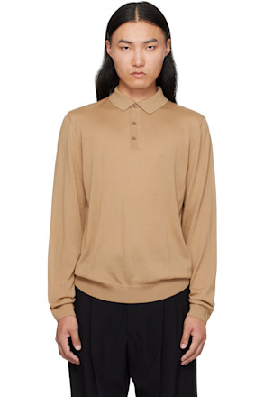 Tan Long-Sleeved Virgin Wool Polo