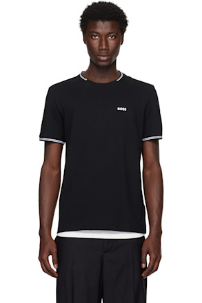 Black Stretch-Cotton Stripes & Logo T-shirt