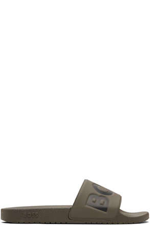 Khaki Large Logo Detail Slides