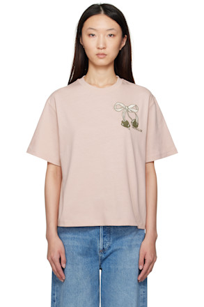 Pink Embroidered Cherry Logo Cotton T-shirt