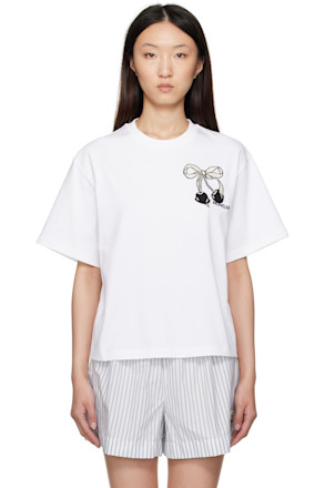 White Embroidered Cherry Logo Cotton T-shirt