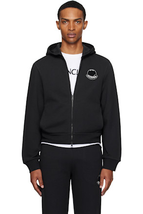 Black Logo Cotton Zip-Up Hoodie