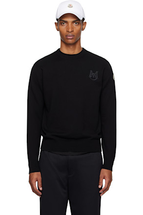Black Embroidered Monogram Cotton Sweater