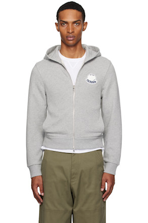 Gray Logo Cotton Zip-Up Hoodie