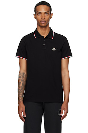 Black Tricolor-Trimmed Cotton Piquet Polo