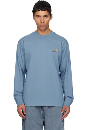 Blue American Script Long Sleeve T-shirt