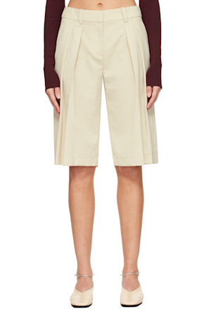 Beige Bilbao Pleated Bermuda Shorts