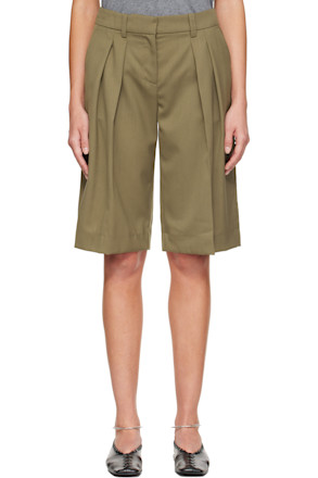 Khaki Bilbao Pleated Bermuda Shorts
