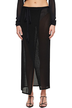 Black Alsen Thin Knit Wrap Maxi Skirt