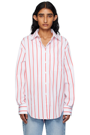 White & Red Lui Striped Cotton Shirt