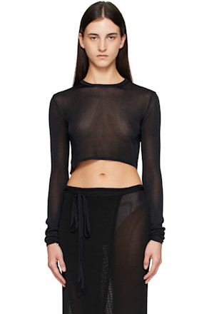 Black Kazel Cropped Thin Knit T-shirt
