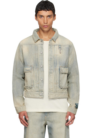 Blue Concealed Button Denim Trucker Jacket