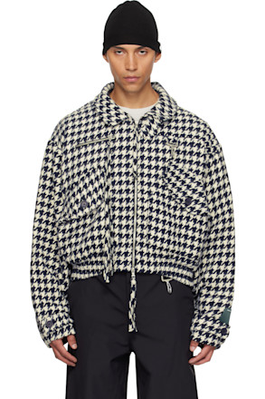 Navy & White Houndstooth Storm Flap Jacket