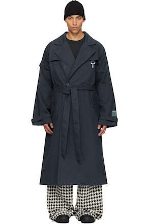Navy Cotton Twill Double Breasted Trench Coat