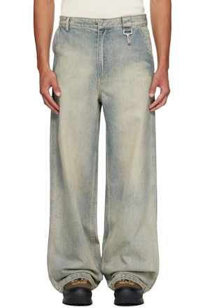 Blue Concealed Button Straight Leg Jeans