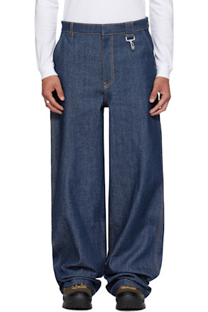 Navy Concealed Button Straight Leg Jeans