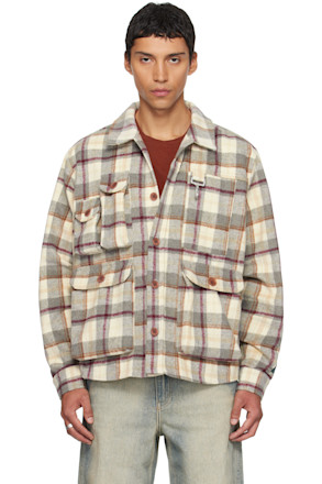 Gray & Beige Milled Flannel Cargo Button Down Shirt