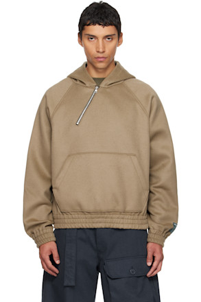 Gray Merino Wool Quarter Zip Hoodie