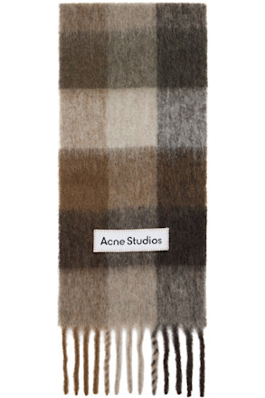 Brown & White Mohair Checked Scarf