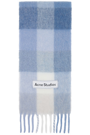 Blue & White Mohair Checked Scarf