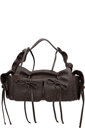 Brown Multipocket Grained Leather Bag