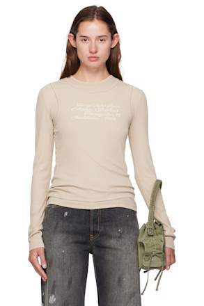 Beige Layered Long-Sleeve T-shirt