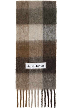 Brown & White Mohair Checked Scarf