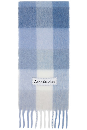 Blue & White Mohair Checked Scarf