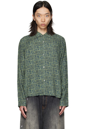 Navy & Green Printed Shirt