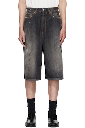 Black Faded Denim Shorts