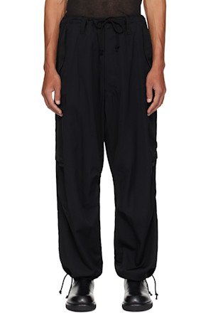 Black Wool Gabardine Cargo Pants
