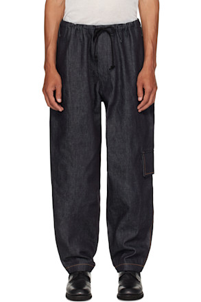 Navy Side Tuck Denim Cargo Pants