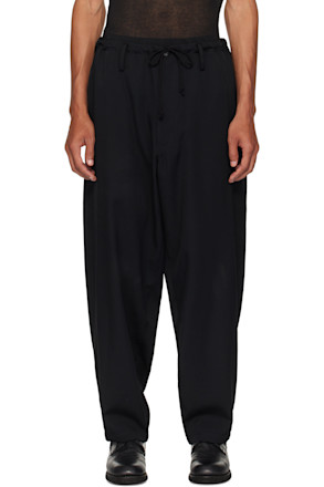 Black Wool Gabardine Wide String Trousers