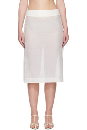 White Embroidered Organza Midi Skirt