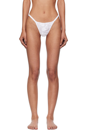 White Broderie Thong
