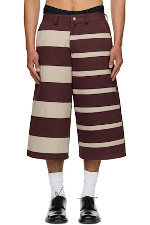 SSENSE Exclusive Burgundy & Beige Contrast Stripe Bermuda Shorts